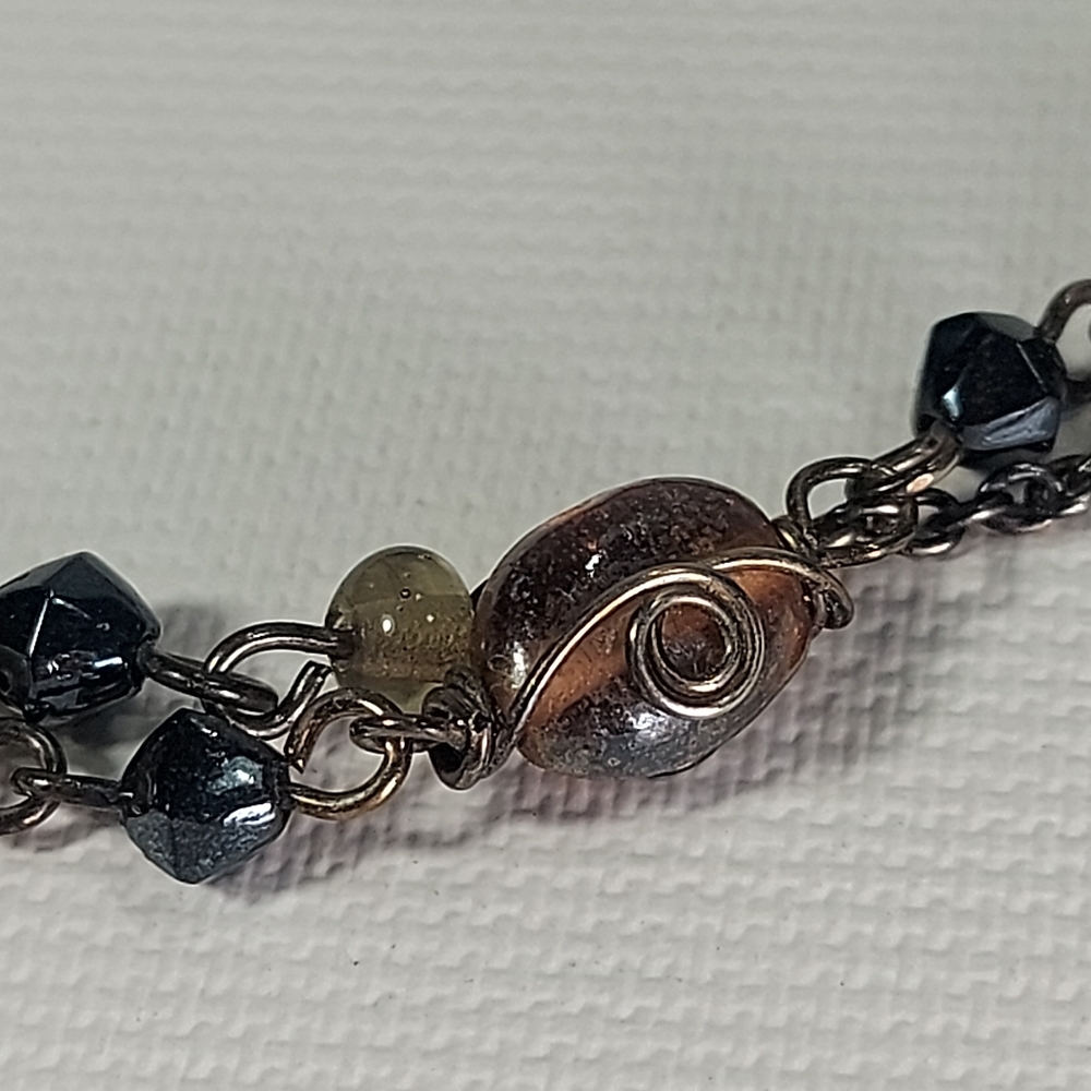 Glass Bead and Gunmetal Double Strand Necklace - Picture 7 of 8